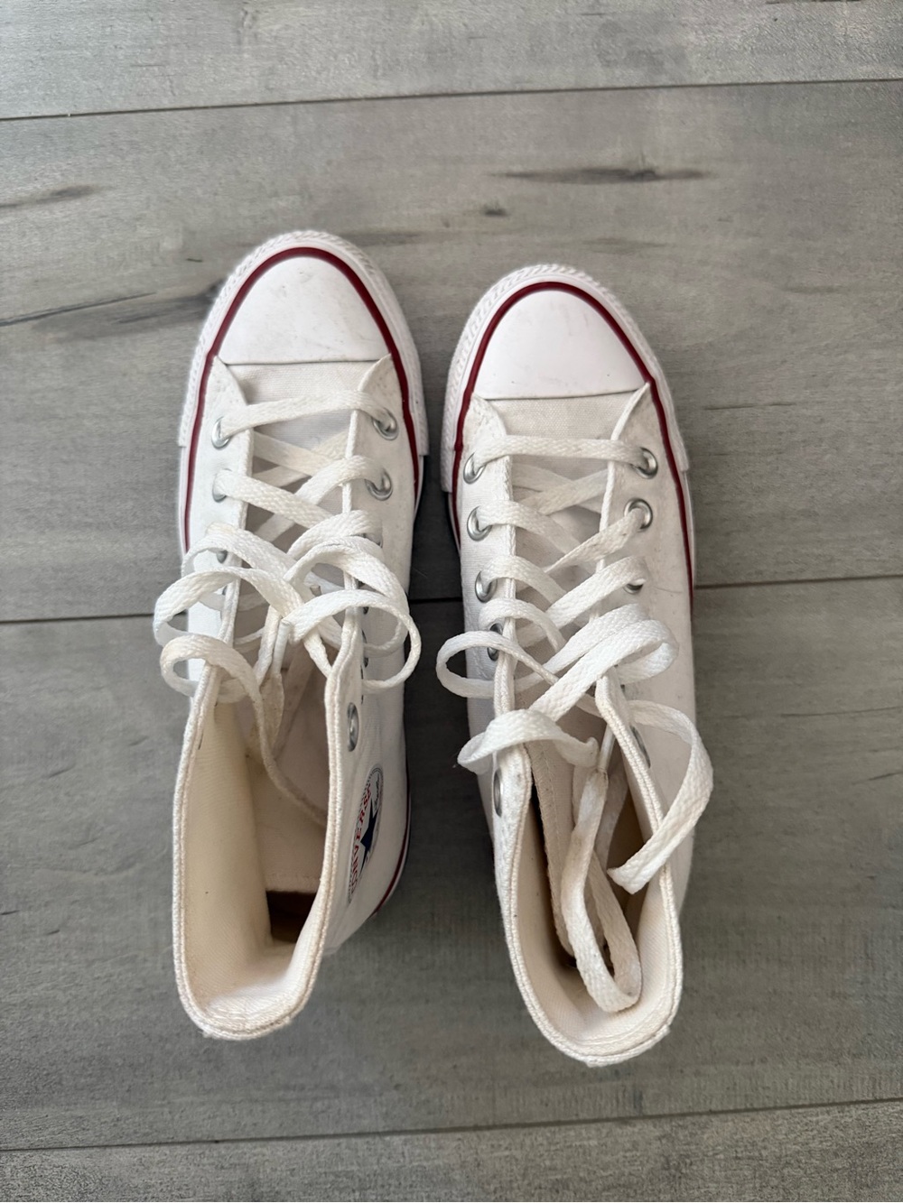 Converse White High-Top Sneakers with Red Trim for Kids